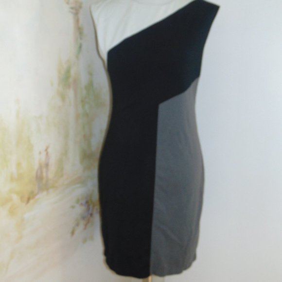Y2K MAX AND CLEO colorblock GREY BLACK WHITE Wiggle Mini Sleeveless DRESS SZ 4 - Picture 8 of 11